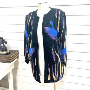 Vintage bramble lane cardigan sweater medium birds cattail retro